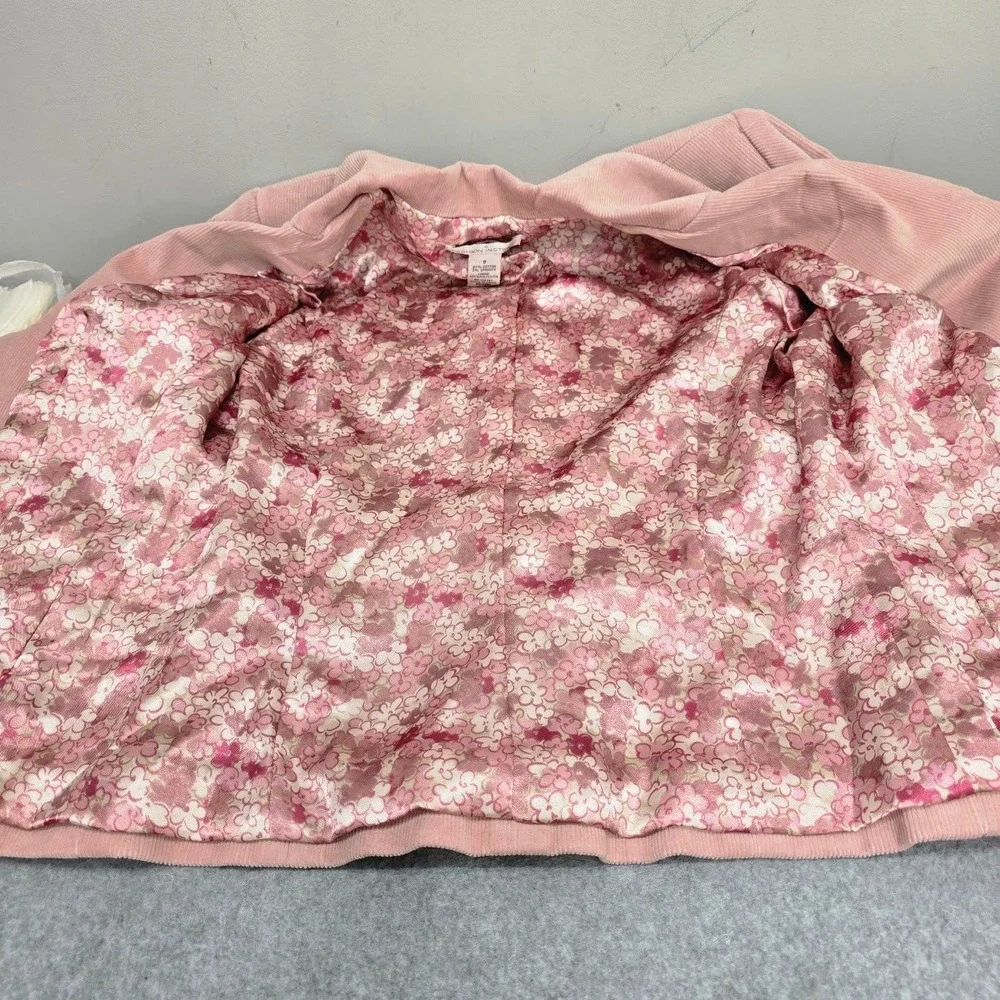 Vintage Y2K Corduroy Blazer Jacket S Pink Lace Up Embellished Barbie Feminine